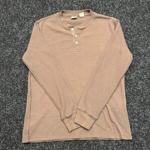 Levis Men Brown Waffle Knit Thermal Henley Long Sleeve Shirt Size M Standard Fit